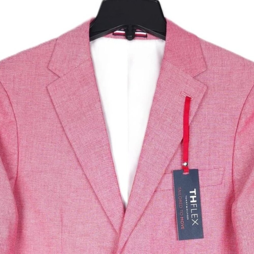 Tommy Hilfiger Mens Modern Fit Sport Coat Blazer 36S Red Solid Stretch Chambray - Picture 4 of 9